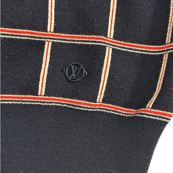 LOUIS VUITTON Jacquard Windowpane Check Cardigan Navy Wool - Picture 6 of 13